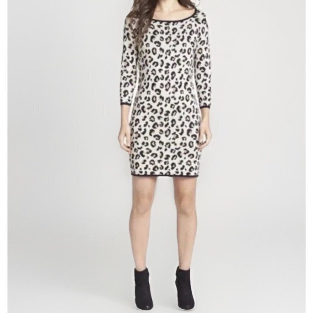 Anthropologie Velvet Cashmere Blend Sweater Dress Leopard Print Midi Size Medium